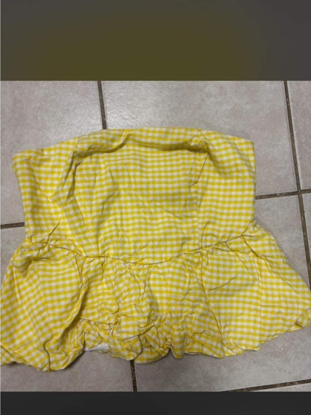 Yellow Gingham Strapless Peplum  Smocked Back Top